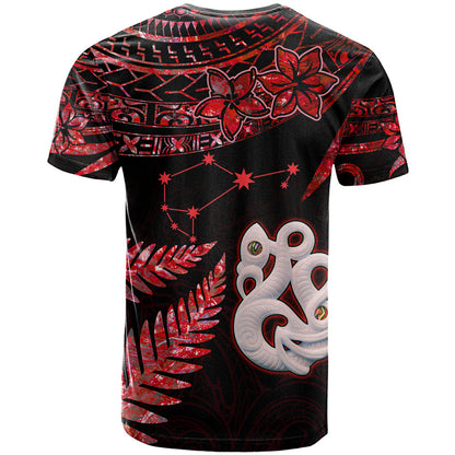 Matariki T-Shirt NZ New Year Manaia with Paua Shell - Red Graphic Tee