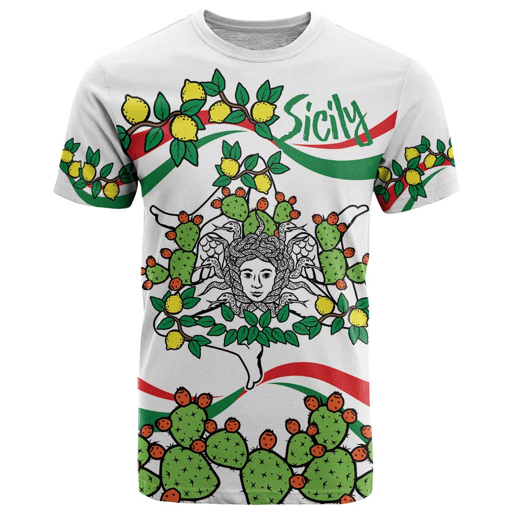Sicilian Triskelion T-Shirt with Cactus and Lemons Graphic Tee