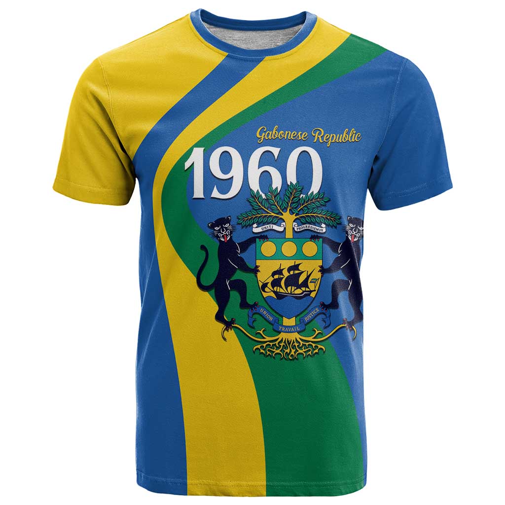 Personalized Gabon Independence Day 1960 T-Shirt Gabonaise Coat of Arms Graphic Tee