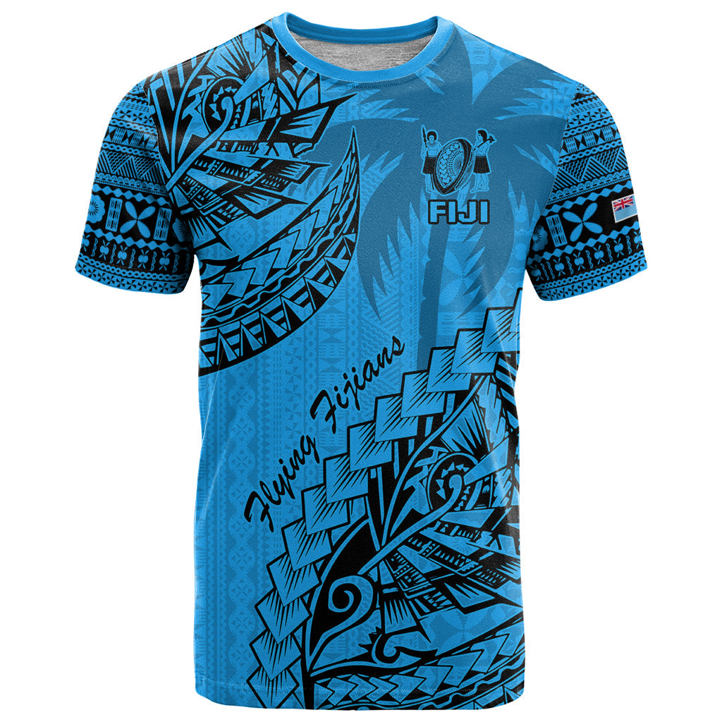 Custom Fiji Rugby T-Shirt Kaiviti Fijian Tribal World Cup Blue No1 Graphic Tee
