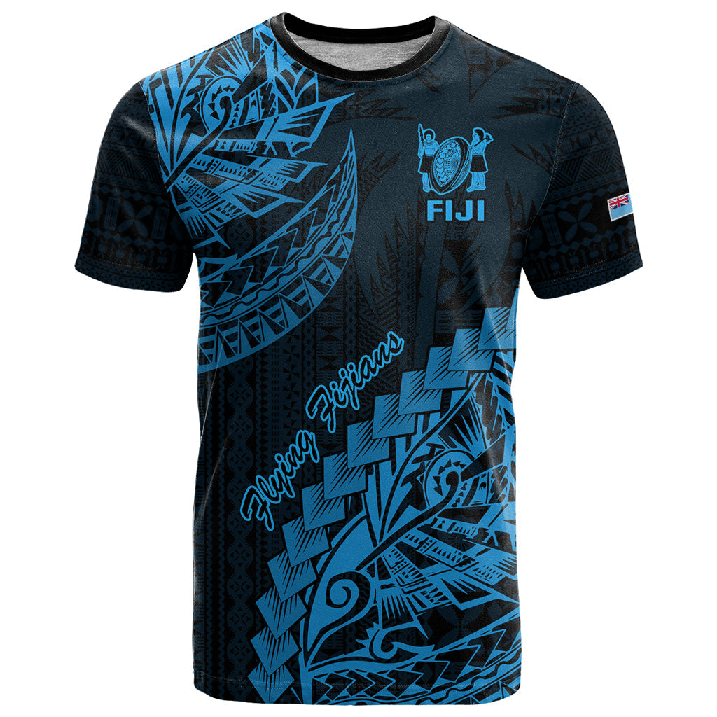 Custom Fiji Rugby T-Shirt Kaiviti Fijian Tribal World Cup Blue No2 Graphic Tee
