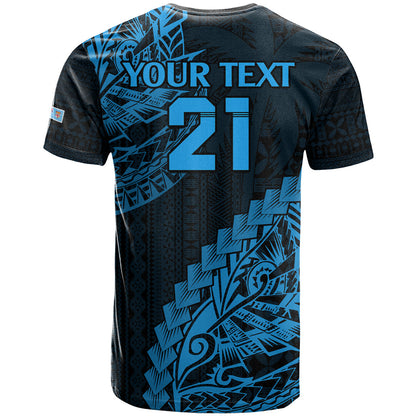 Custom Fiji Rugby T-Shirt Kaiviti Fijian Tribal World Cup Blue No2 Graphic Tee