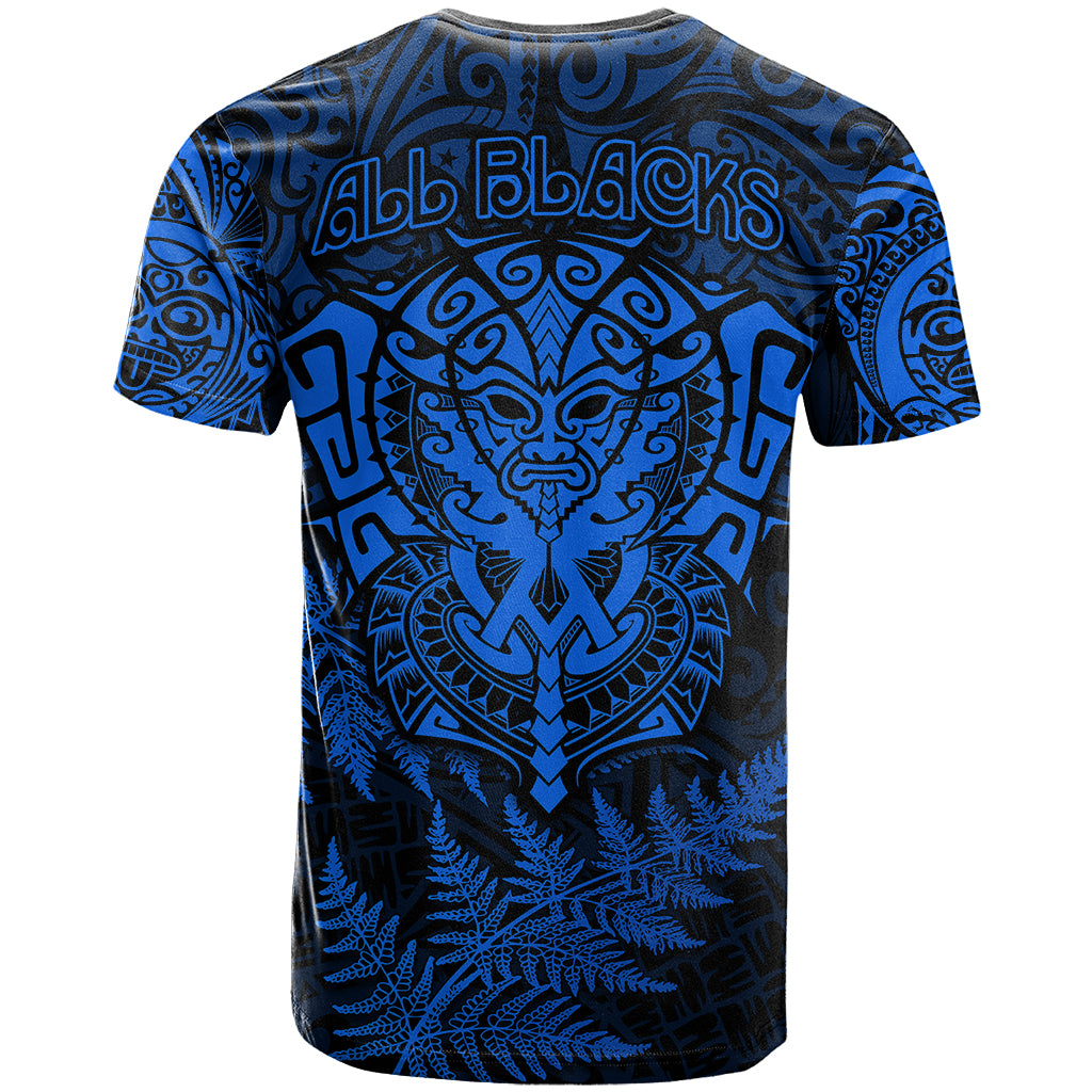 New Zealand Rugby T-Shirt Silver Fern All Black Mix Ta Moko Blue Style Graphic Tee