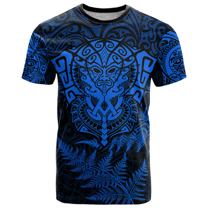 Personalised New Zealand Rugby T-Shirt Silver Fern All Black Mix Ta Moko Blue Style Graphic Tee