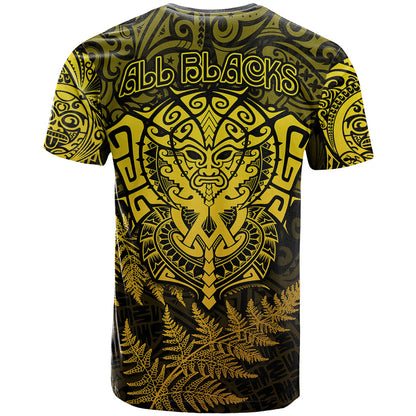 New Zealand Rugby T-Shirt Silver Fern All Black Mix Ta Moko Gold Style Graphic Tee