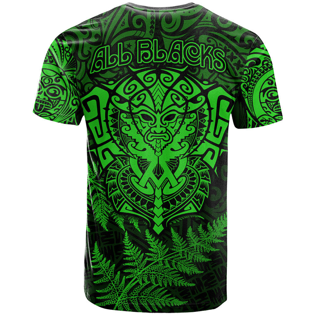 New Zealand Rugby T-Shirt Silver Fern All Black Mix Ta Moko Green Style Graphic Tee