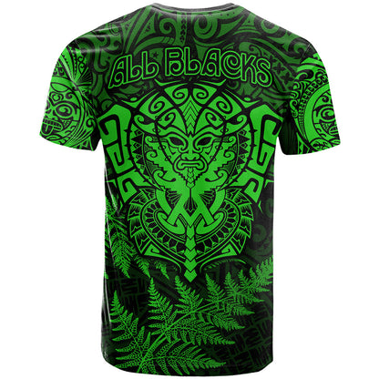 New Zealand Rugby T-Shirt Silver Fern All Black Mix Ta Moko Green Style Graphic Tee
