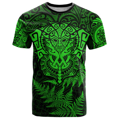 New Zealand Rugby T-Shirt Silver Fern All Black Mix Ta Moko Green Style Graphic Tee