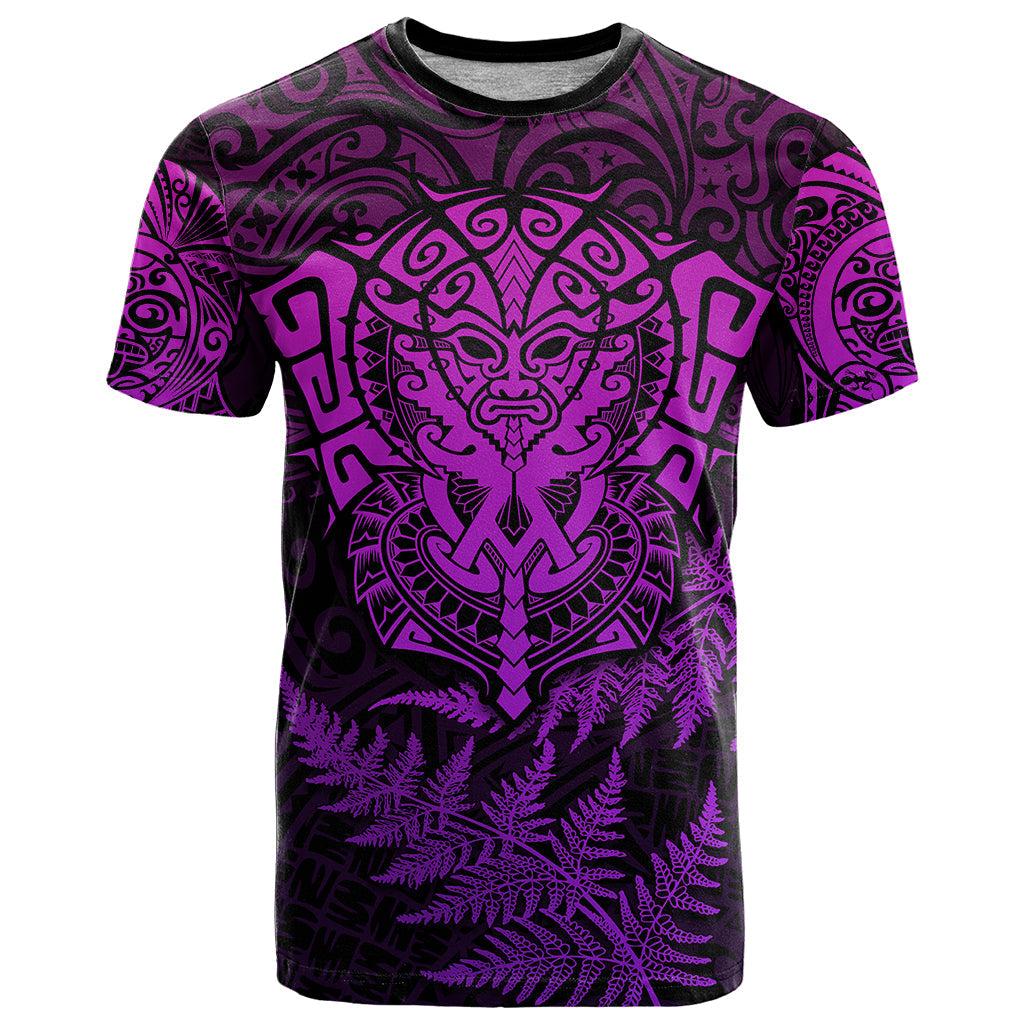 New Zealand Rugby T-Shirt Silver Fern All Black Mix Ta Moko Purple Style Graphic Tee