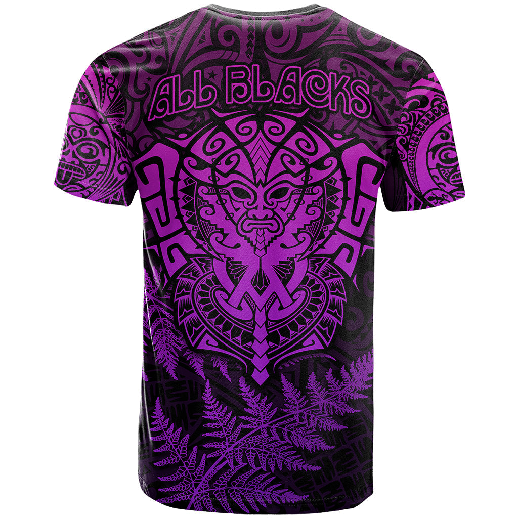 New Zealand Rugby T-Shirt Silver Fern All Black Mix Ta Moko Purple Style Graphic Tee