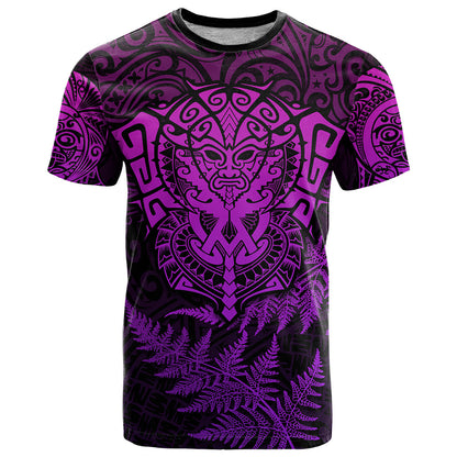 Personalised New Zealand Rugby T-Shirt Silver Fern All Black Mix Ta Moko Purple Style Graphic Tee