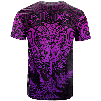 Personalised New Zealand Rugby T-Shirt Silver Fern All Black Mix Ta Moko Purple Style Graphic Tee