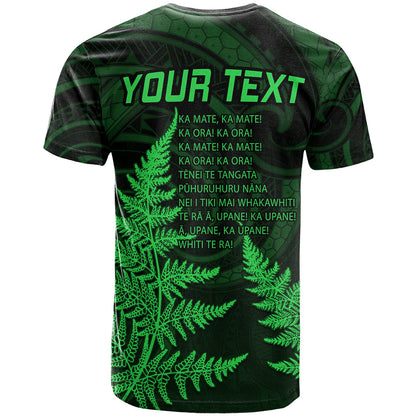 Personalised New Zealand Rugby T-Shirt Aotearoa Ka Mate Haka All Black Mix Ta Moko Green Style Graphic Tee