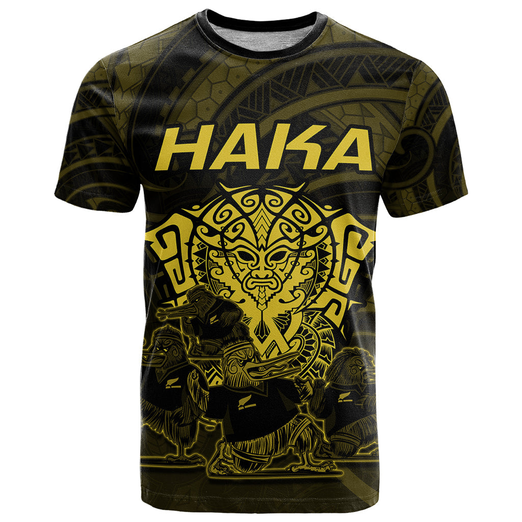 Personalised New Zealand Rugby T-Shirt Aotearoa Ka Mate Haka All Black Mix Ta Moko Gold Style Graphic Tee