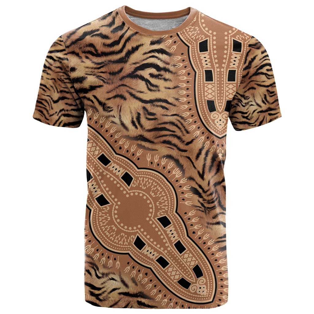 Africa Tiger Mix Dashiki Tribal Pattern T-Shirt Graphic Tee