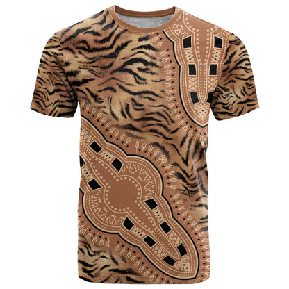 Africa Tiger Mix Dashiki Tribal Pattern T-Shirt Graphic Tee