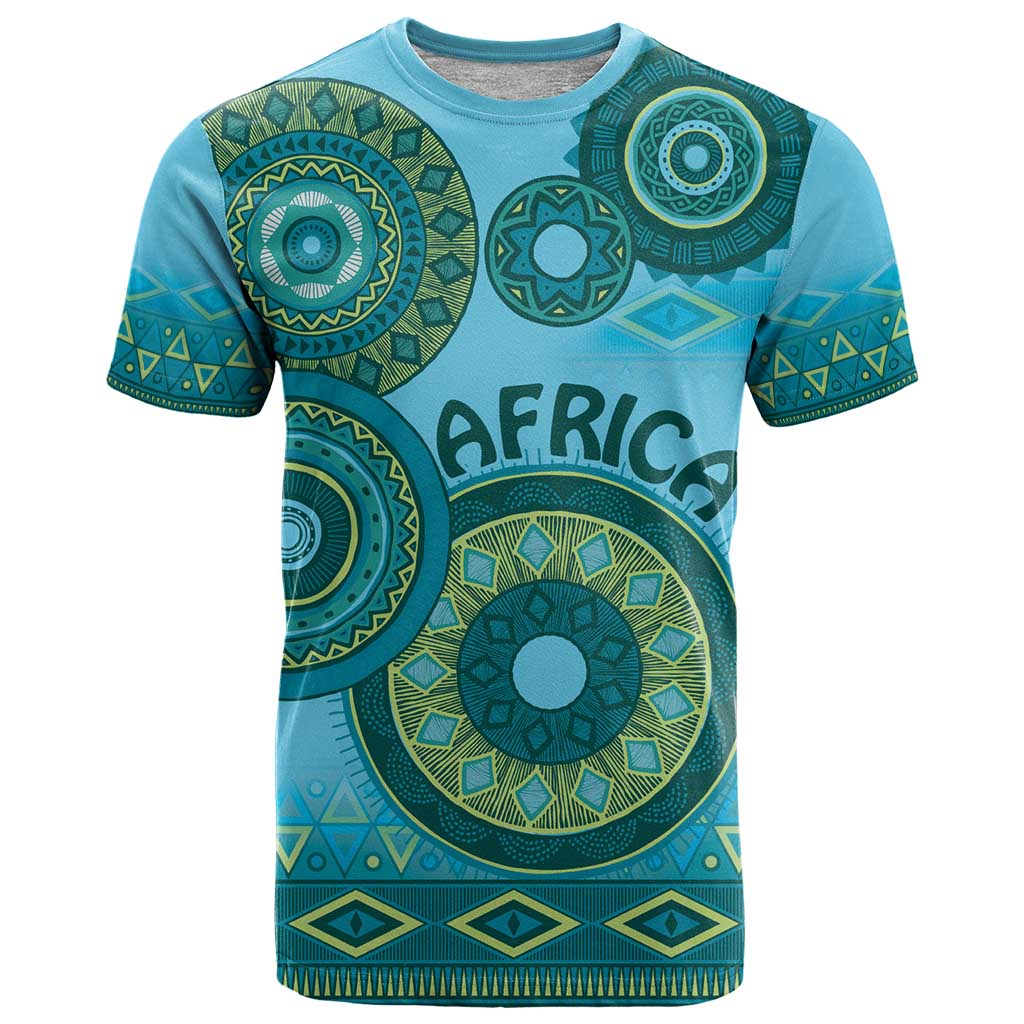 Africa Tribal Traditional Pattern T-Shirt Blue Motif Graphic Tee