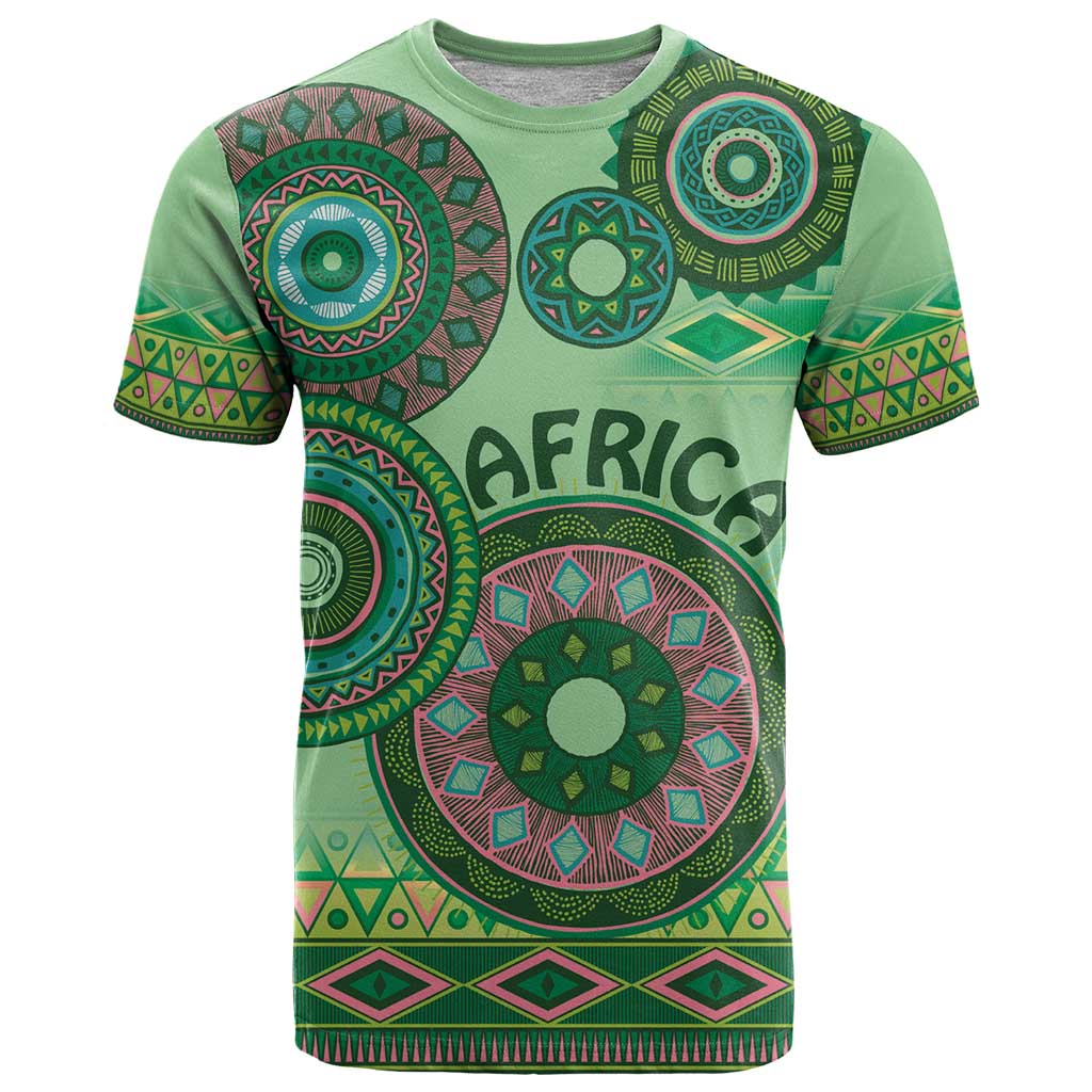 Africa Tribal Traditional Pattern T-Shirt Green Motif Graphic Tee