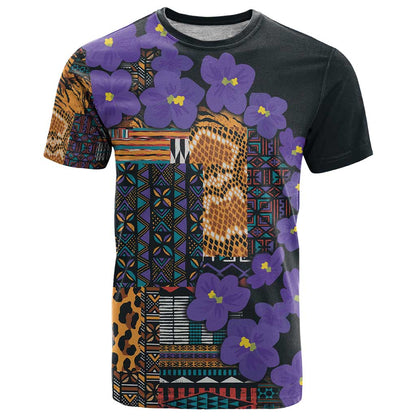 Africa Violets Flowers T-Shirt Mix Native Tribal Pattern Graphic Tee