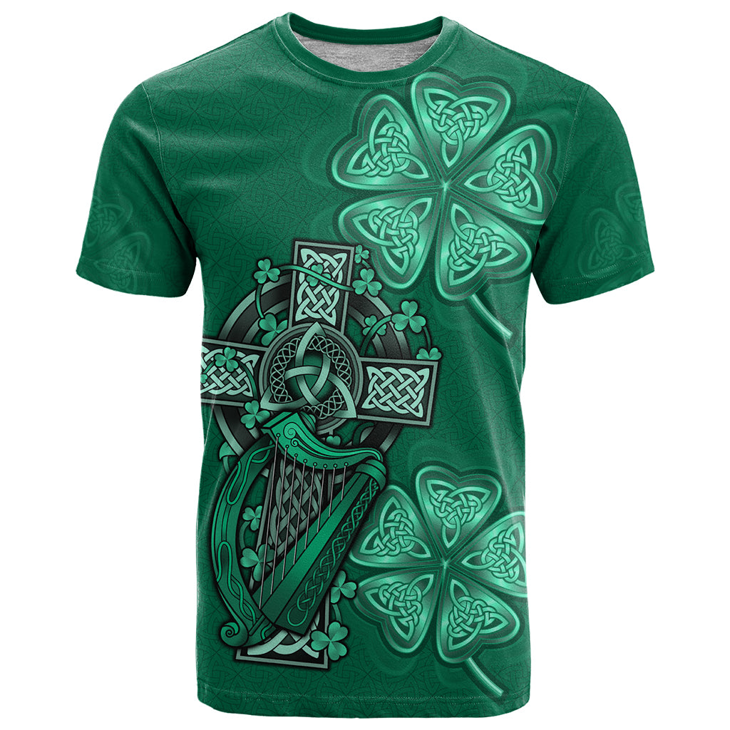 Irish Celtic Cross and Harp with Ireland Shamrock Personalized T-Shirt Graphic Tee