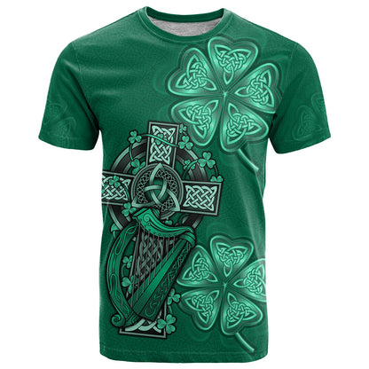 Irish Celtic Cross and Harp with Ireland Shamrock Personalized T-Shirt Graphic Tee