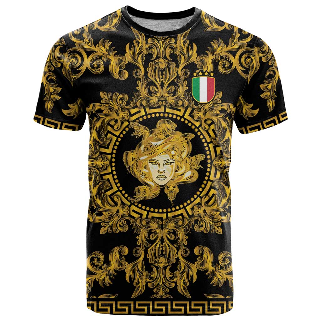 World Football 2026 Italy Custom T-Shirt Black Gold Baroque Medusa Edition Graphic Tee