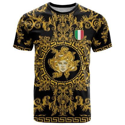 World Football 2026 Italy Custom T-Shirt Black Gold Baroque Medusa Edition Graphic Tee