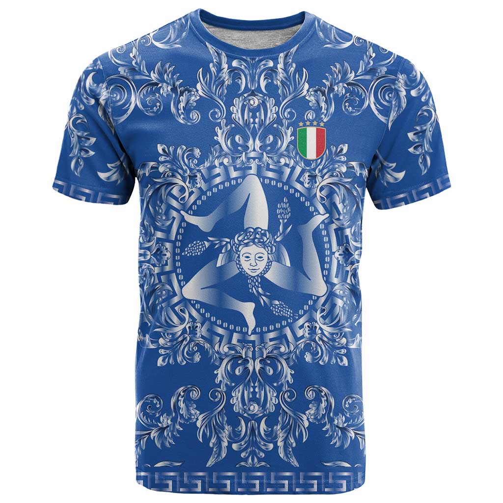 World Football 2026 Italy Custom T-Shirt Blue Baroque Trinacria Edition Graphic Tee