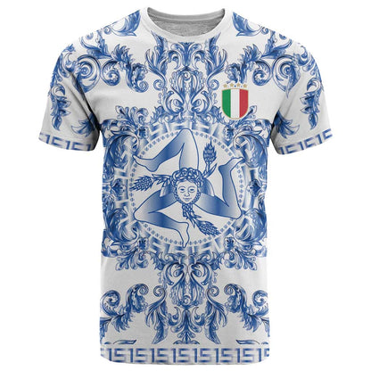 World Football 2026 Italy Custom T-Shirt Blue White Baroque Trinacria Edition Graphic Tee