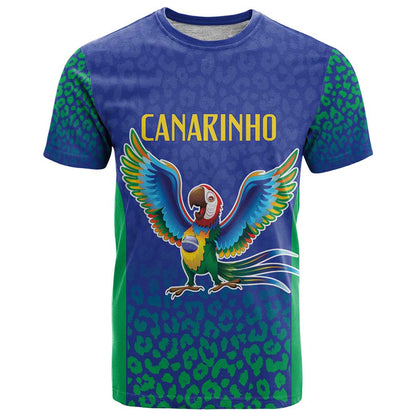Brazil Canarinho Custom T-Shirt Macaw Mascot with Brazil Flag Colors Graphic Tee
