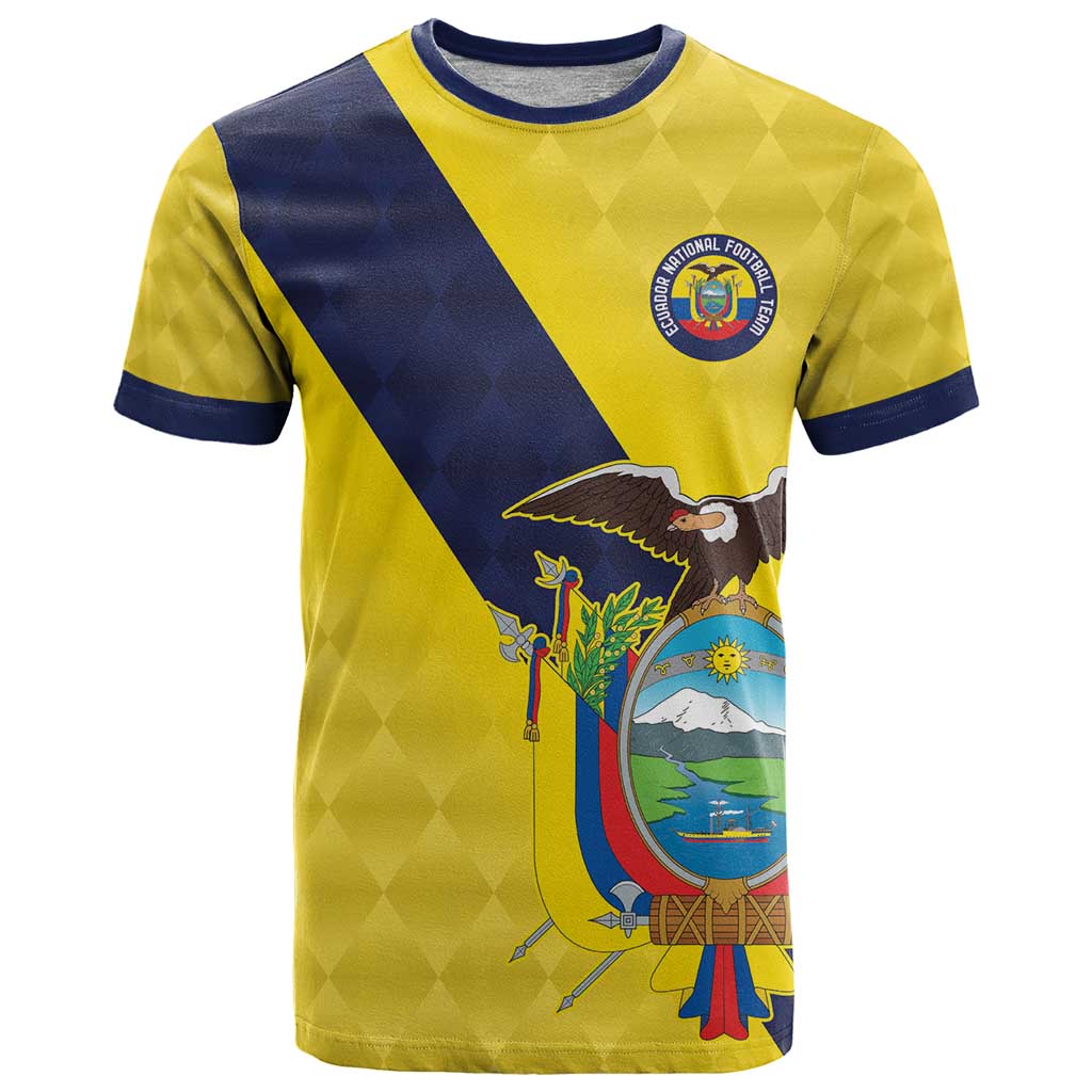 Ecuador La Tricolor Custom T-Shirt Gold and Navy Blue Motif Graphic Tee