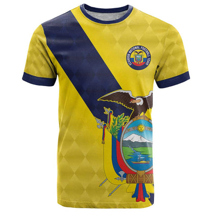 Ecuador La Tricolor Custom T-Shirt Gold and Navy Blue Motif Graphic Tee