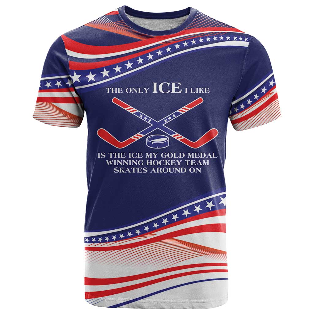 Personalized Hockey Team T-Shirt Gold Medal Winning Team Blue Graphic Tee