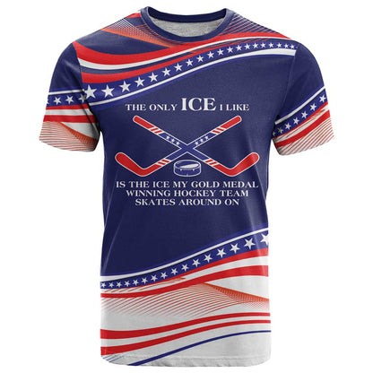 Personalized Hockey Team T-Shirt Gold Medal Winning Team Blue Graphic Tee