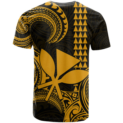 Custom Hawaii T-Shirt Paradise of the Pacific Tribal Kakau for King Kamehameha Day - Gold Graphic Tee