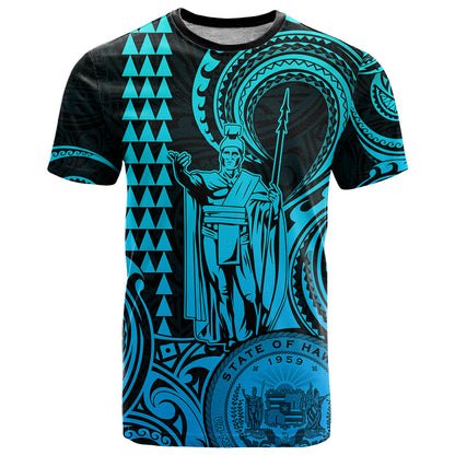 Custom Happy King Kamehameha Day Hawaii T-Shirt Paradise of the Pacific Tribal Kakau with Kanaka Maoli - Aqua Graphic Tee