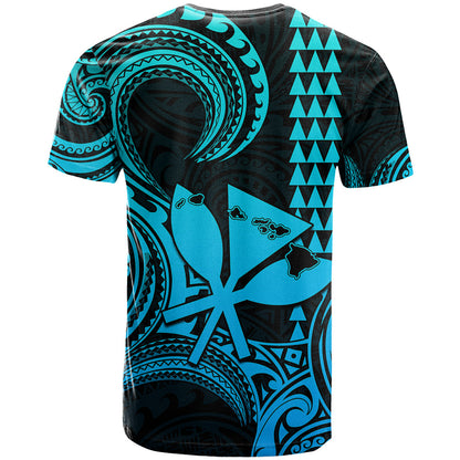 Custom Happy King Kamehameha Day Hawaii T-Shirt Paradise of the Pacific Tribal Kakau with Kanaka Maoli - Aqua Graphic Tee