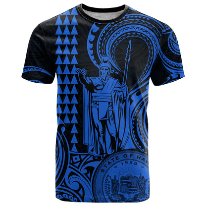 Custom Happy King Kamehameha Day Hawaii T-Shirt Paradise of the Pacific Tribal Kakau with Kanaka Maoli - Blue Graphic Tee