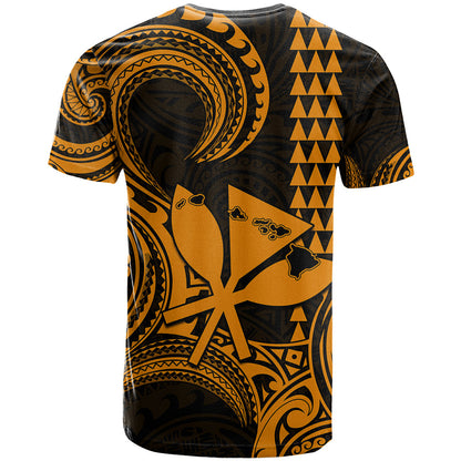 Custom Happy King Kamehameha Day Hawaii T-Shirt Paradise of the Pacific Tribal Kakau with Kanaka Maoli - Gold Graphic Tee