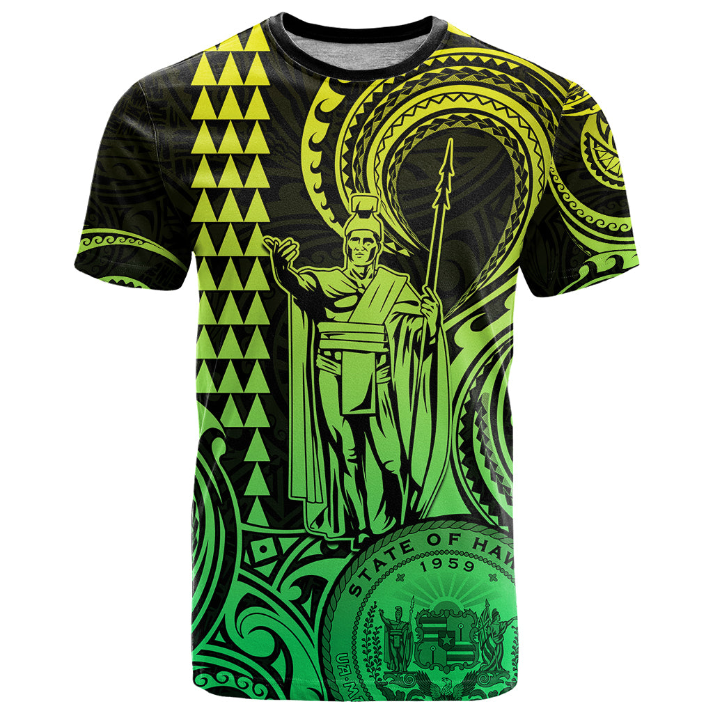Custom Happy King Kamehameha Day Hawaii T-Shirt Paradise of the Pacific Tribal Kakau with Kanaka Maoli - Lime Graphic Tee
