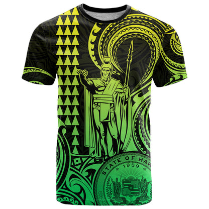 Custom Happy King Kamehameha Day Hawaii T-Shirt Paradise of the Pacific Tribal Kakau with Kanaka Maoli - Lime Graphic Tee
