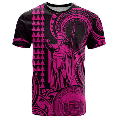 Custom Happy King Kamehameha Day Hawaii T-Shirt Paradise of the Pacific Tribal Kakau with Kanaka Maoli - Pink Graphic Tee