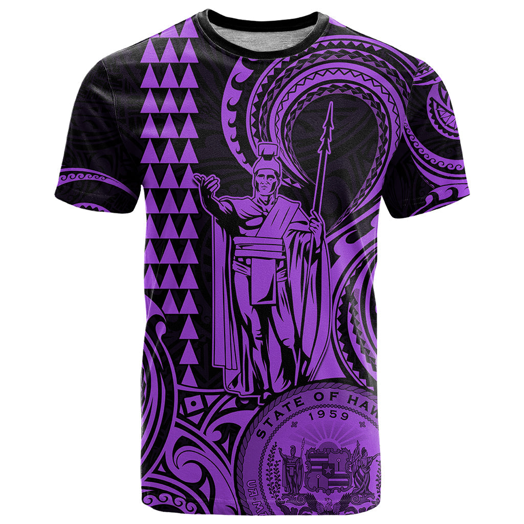 Custom Happy King Kamehameha Day Hawaii T-Shirt Paradise of the Pacific Tribal Kakau with Kanaka Maoli - Purple Graphic Tee