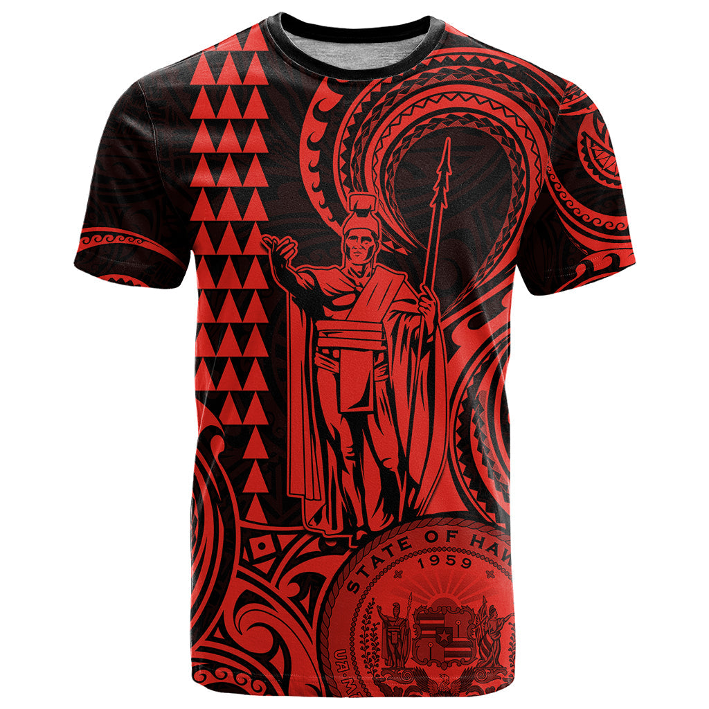 Custom Happy King Kamehameha Day Hawaii T-Shirt Paradise of the Pacific Tribal Kakau with Kanaka Maoli - Red Graphic Tee