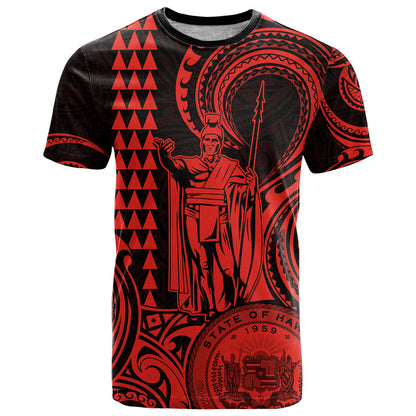 Custom Happy King Kamehameha Day Hawaii T-Shirt Paradise of the Pacific Tribal Kakau with Kanaka Maoli - Red Graphic Tee
