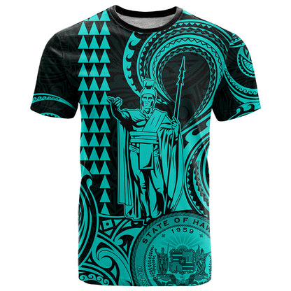 Custom Happy King Kamehameha Day Hawaii T-Shirt Paradise of the Pacific Tribal Kakau with Kanaka Maoli - Turquoise Graphic Tee