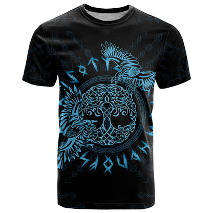 Personalized Odin's Celtic Raven T-Shirt Blue Scandinavian Tattoo Graphic Tee