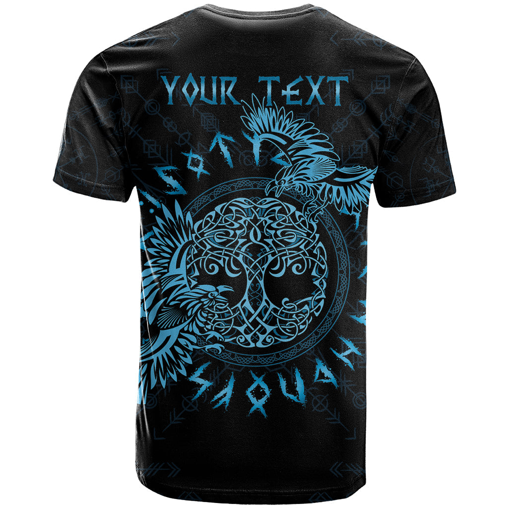 Personalized Odin's Celtic Raven T-Shirt Blue Scandinavian Tattoo Graphic Tee