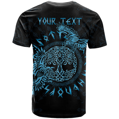 Personalized Odin's Celtic Raven T-Shirt Blue Scandinavian Tattoo Graphic Tee