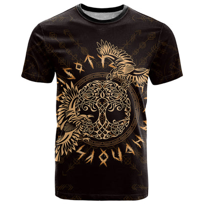 Personalized Odin's Celtic Raven T-Shirt Gold Scandinavian Tattoo Graphic Tee